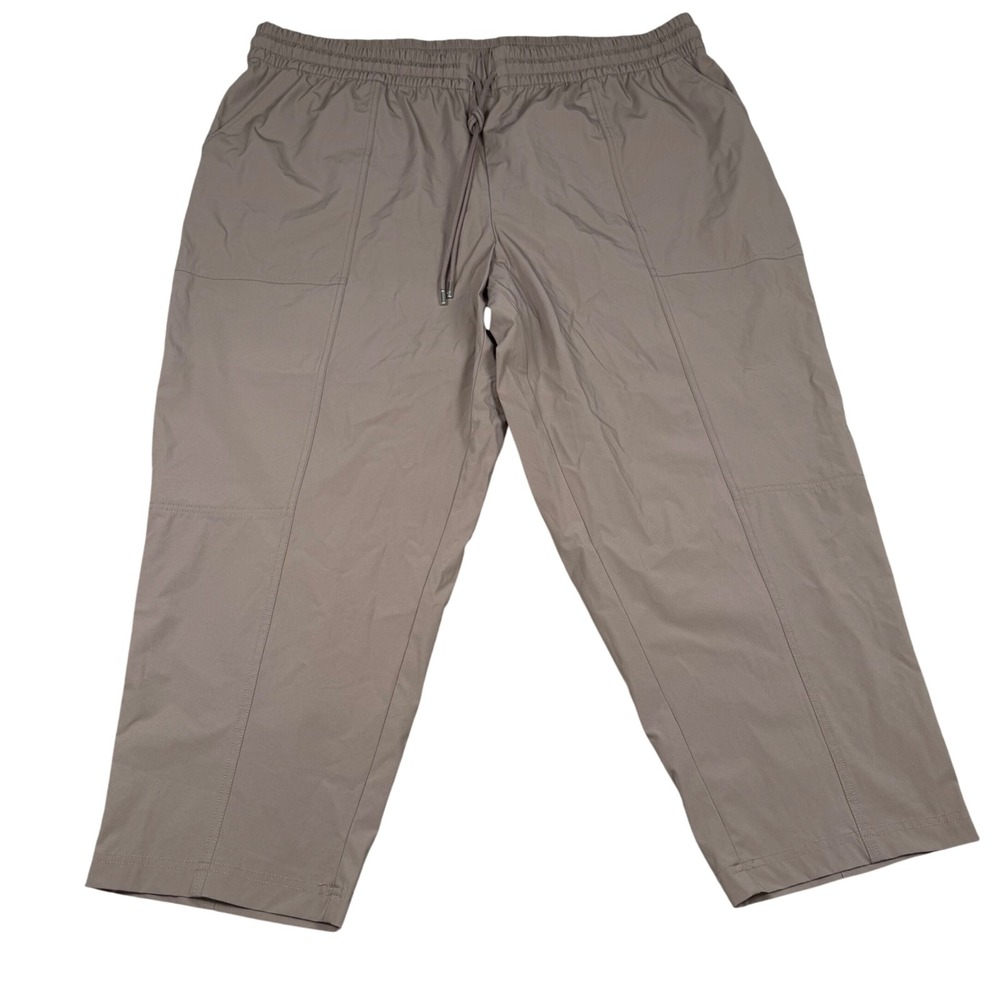 T by Talbots Women 3X Taupe Brown Cropped Active Drawstring Pants Seam Detail